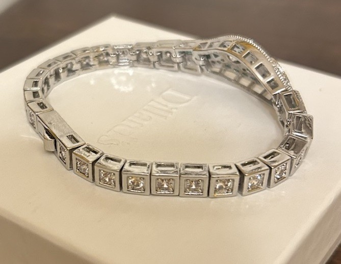 Silver Tone Emerald Green CZ And Diamond CZ Art Deco Inspired Bracelet NWT