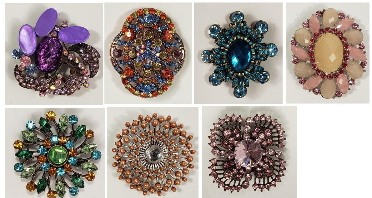 Art Deco Faux Rhinestones Fashion Pin Brooch Jewelry lot of 7