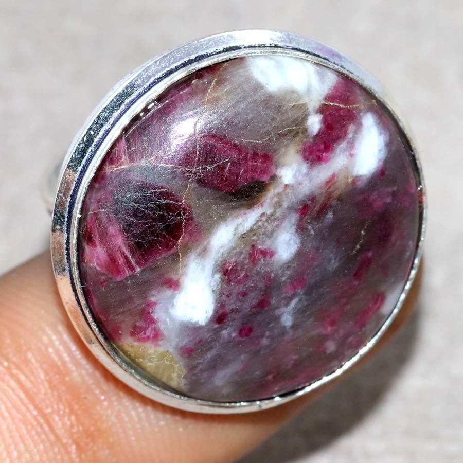 Round Lepidolite 925 Silver Plated Ring US 8 Gemstone Gift Most Beautiful GW