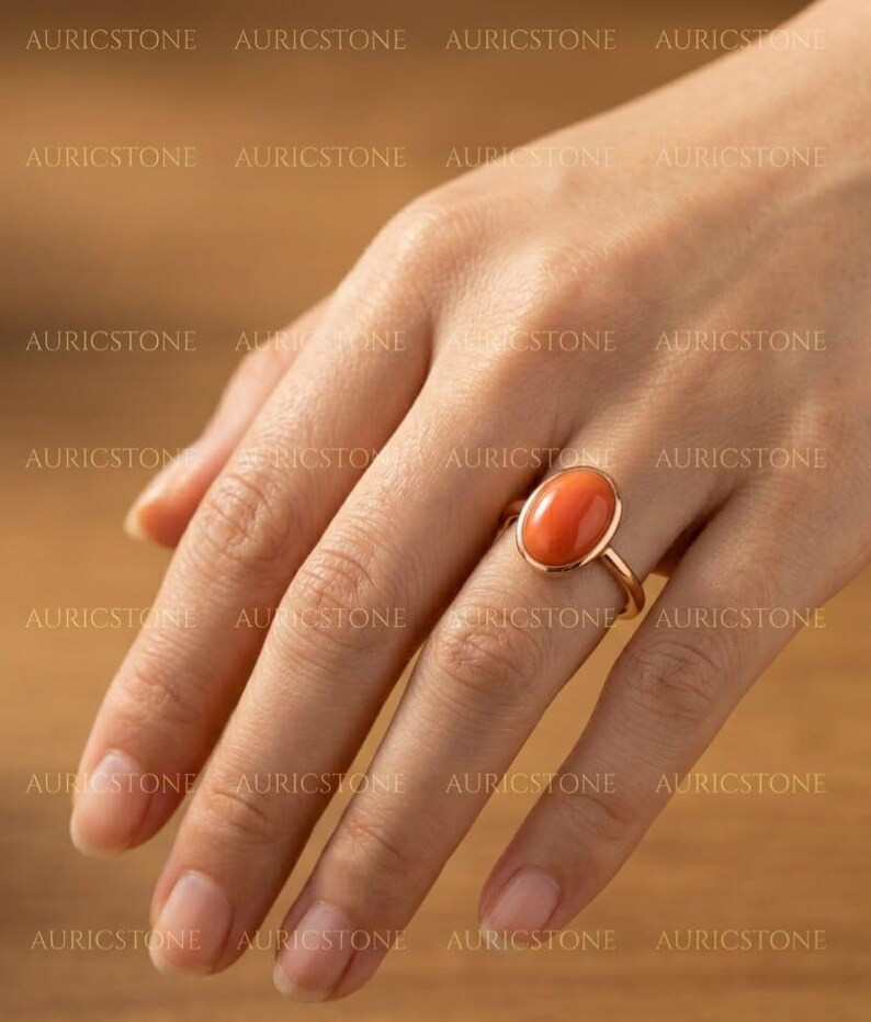 Lab Created Red Coral Ring, Base Metal: Brass Finish: Gold Plated, Gift