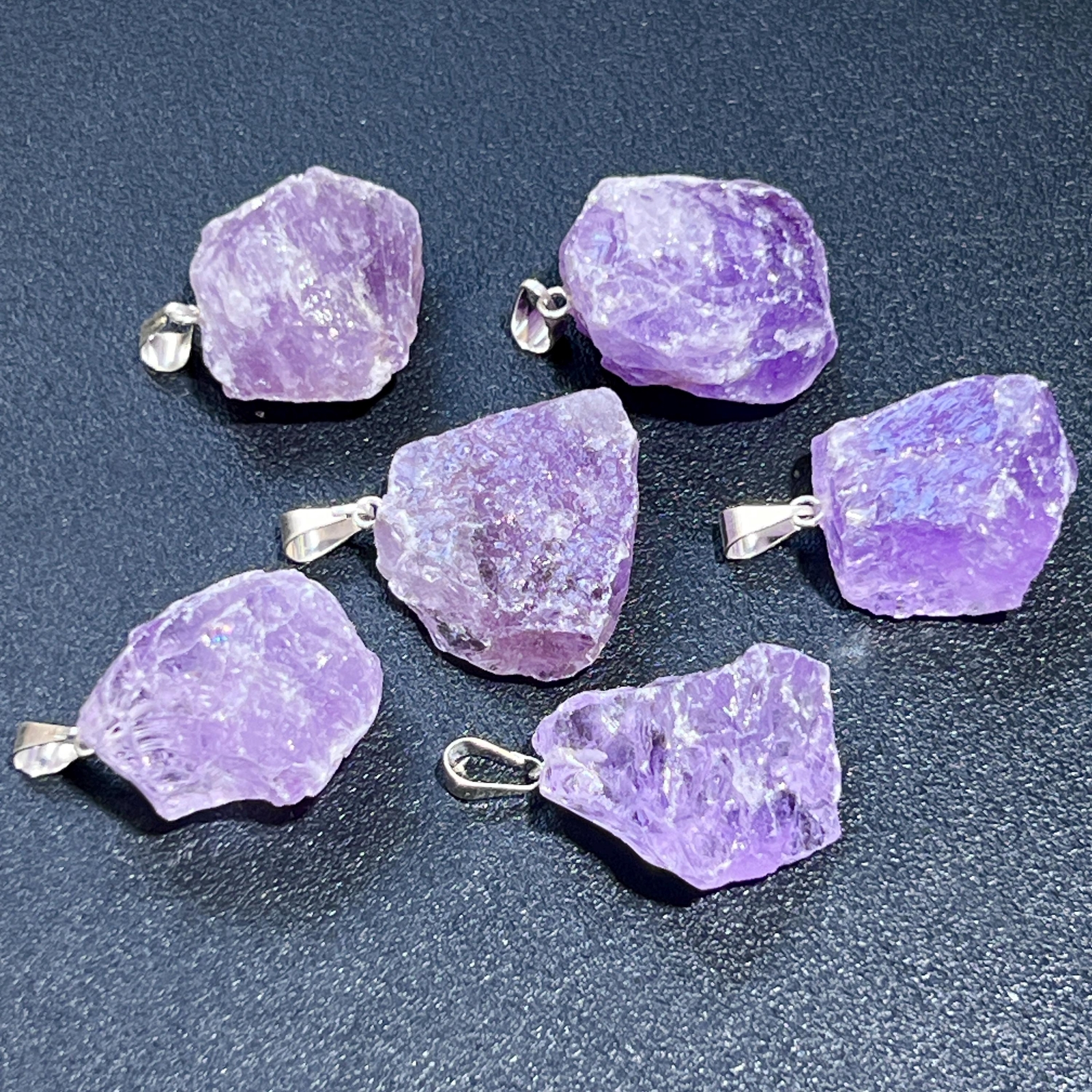 Amethyst Crystal Rough Raw Pendant (Silver Bail) Gemstone Jewelry Necklace