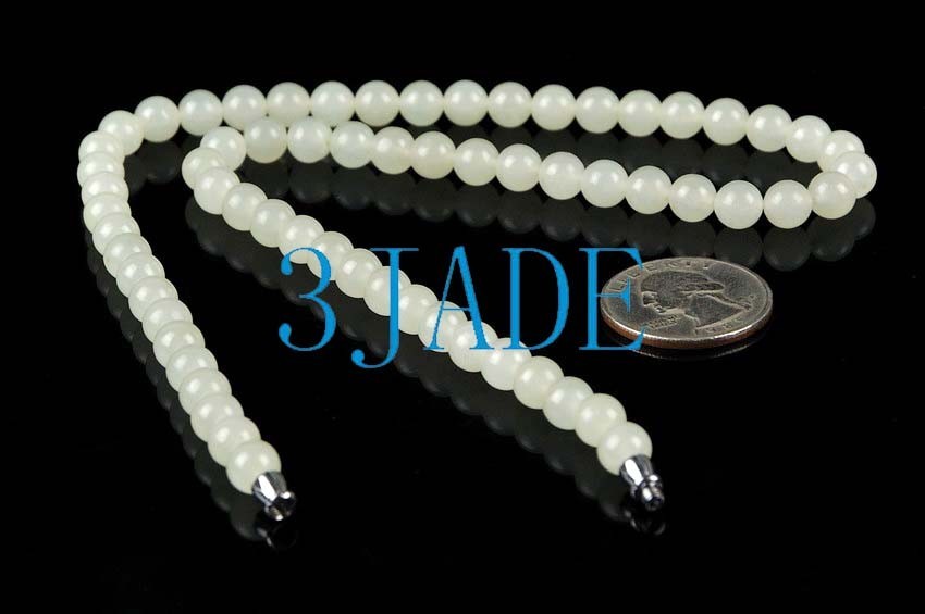 A Grade Hetian White Nephrite Jade Beads Necklace, w/ Certificate