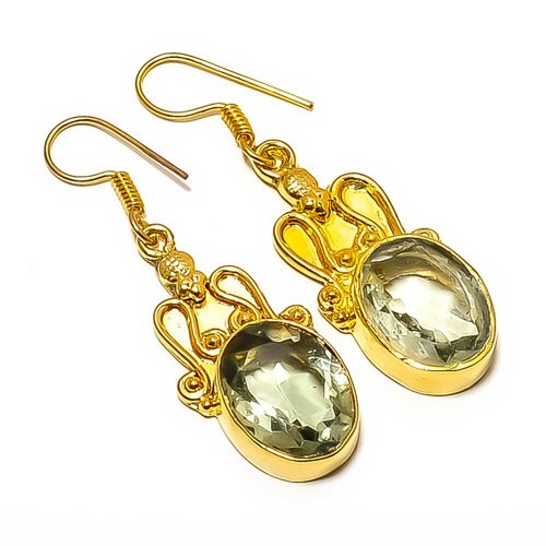 Green Amethyst – Brazil 18k Yellow Gold Plated Earring 1.95″ E7624-56