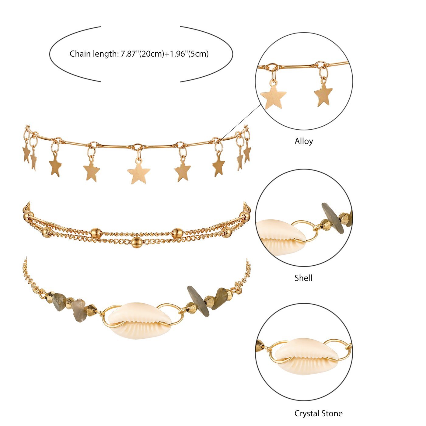 Fashion Women Boho Shell Star Ankle Bracelet Beaded Adjustable Beach Anklet Set