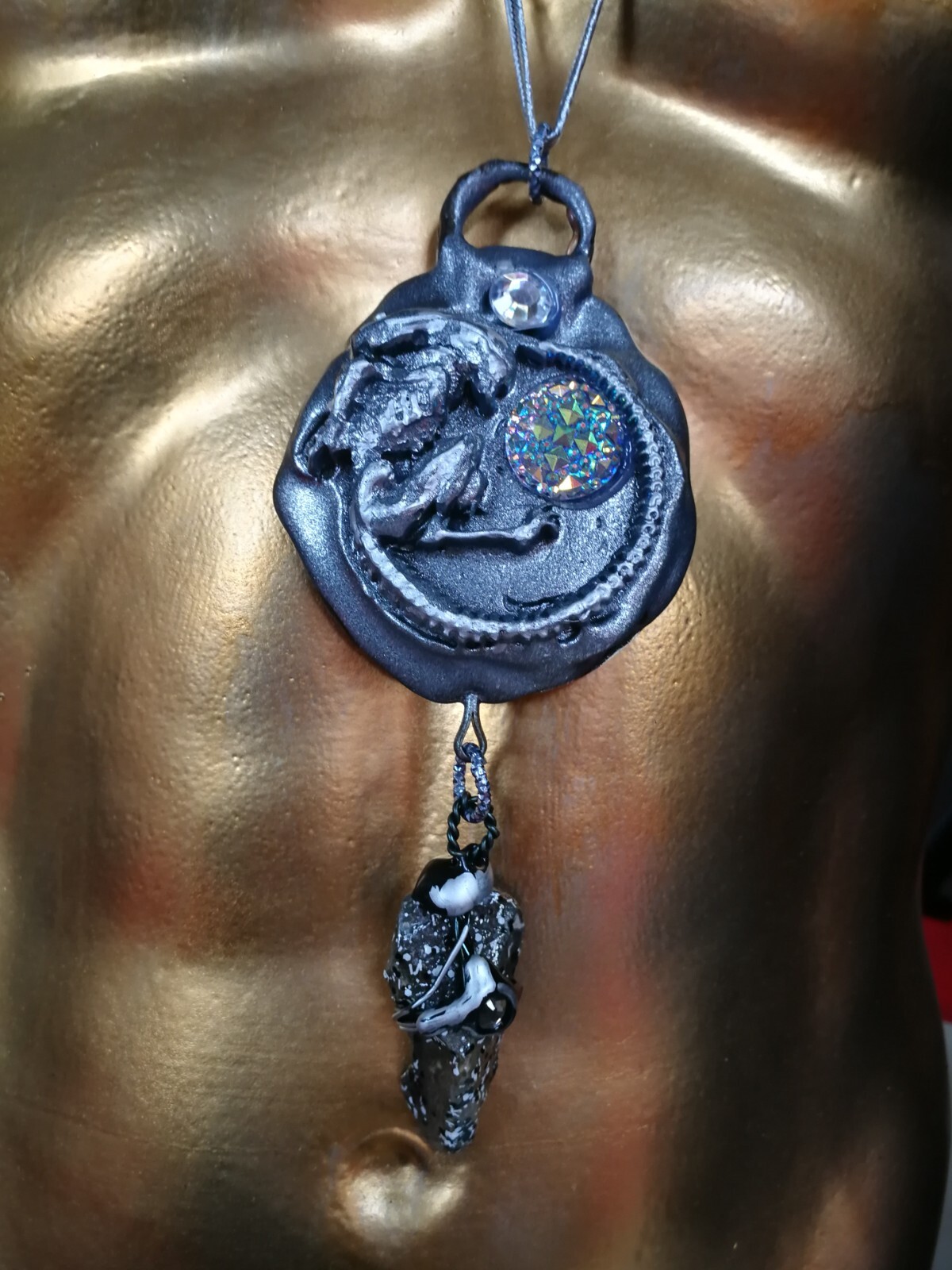 Alien Necklace Talisman Pendant Amulet Xeno Fantasy Moon Jewelry Raw Stone Charm
