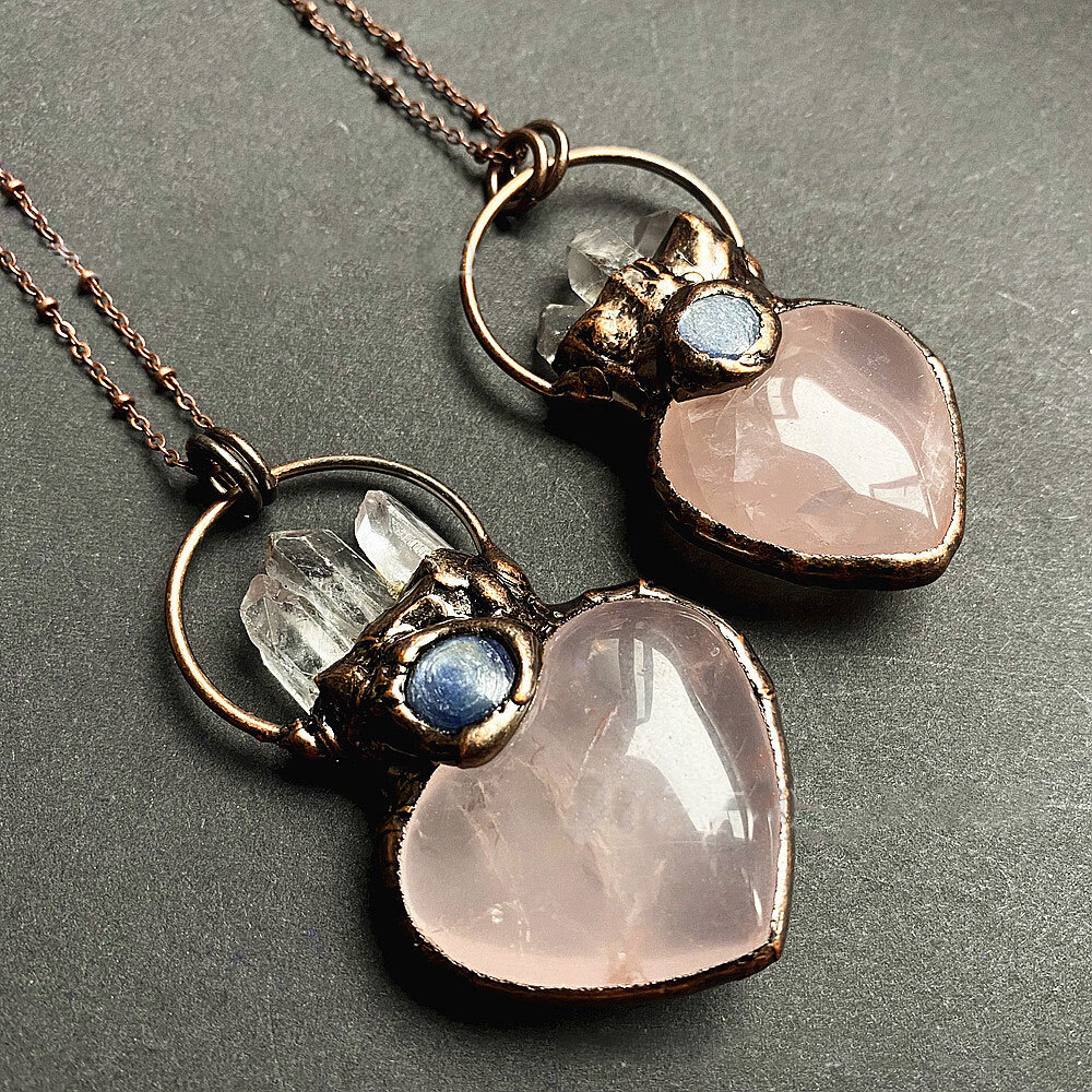 Natural Quartz Crystal Amethyst Labradorite Heart Pendant Necklace Healing USA