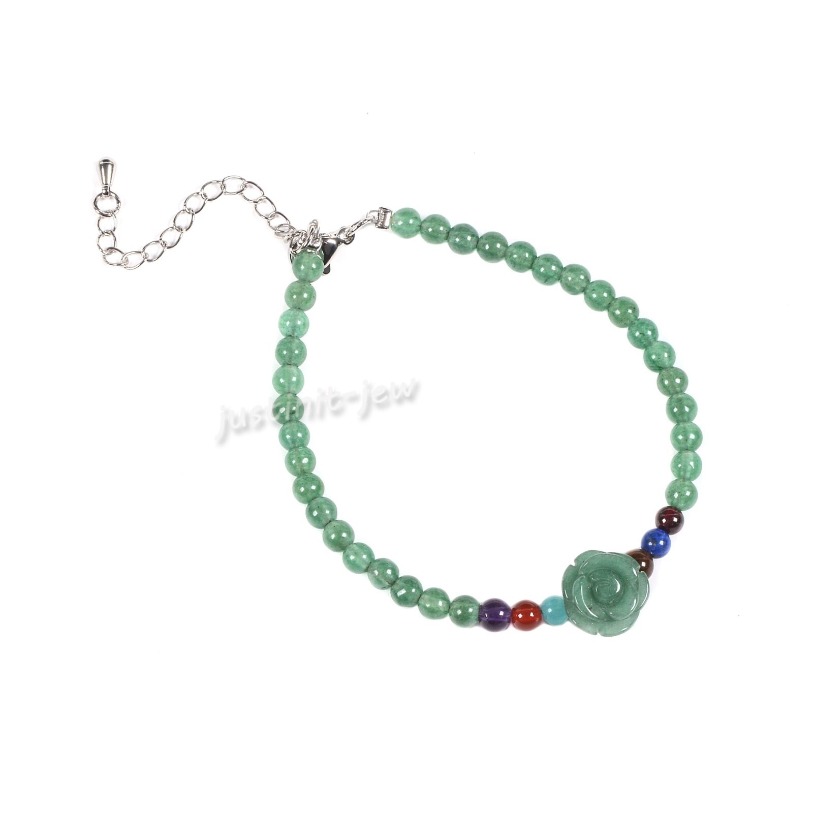 Nature Gemstone Flower Oval Trigger Clasp Adjustable Bracelet 6.5-8.5″