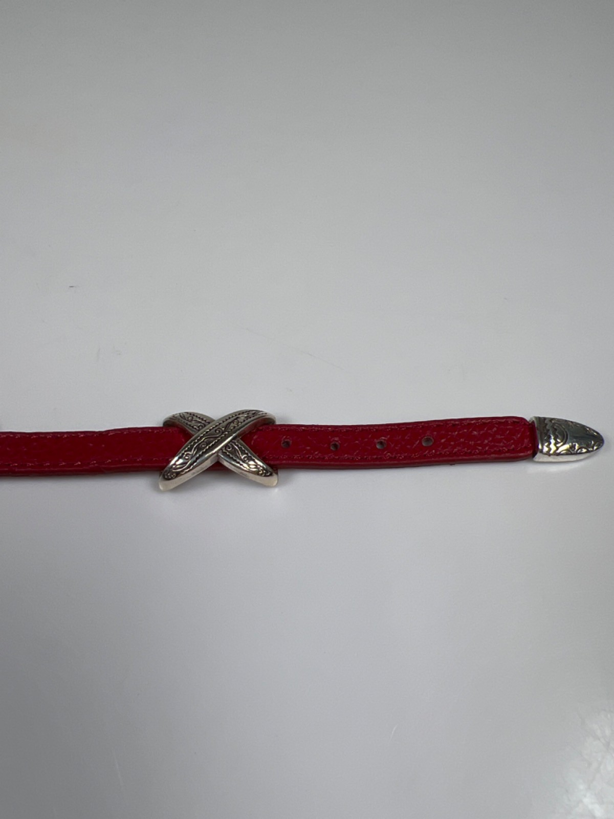 Brighton Women’s Red Leather Kriss Kross Etched Bandit 9in Bracelet