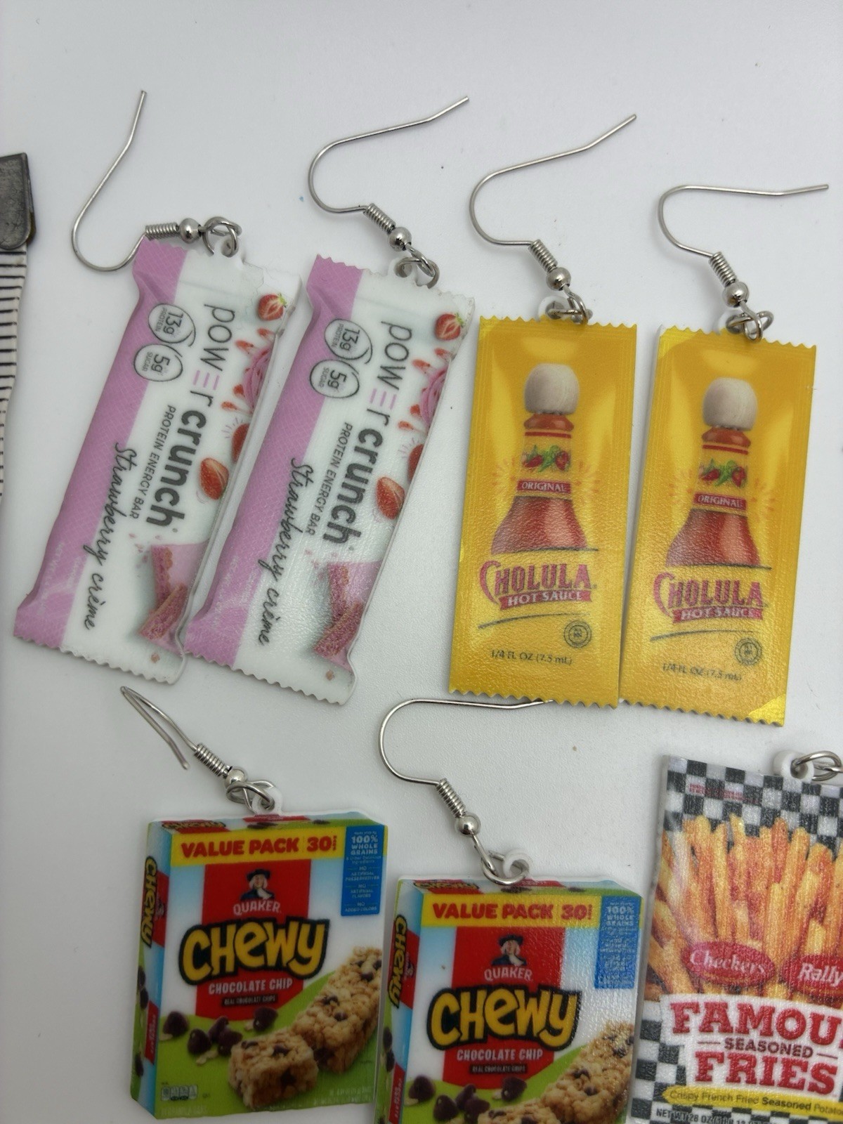 8 Pair Lot Food Presented Pierced Hook Earrings Heath Mustard Fries Chewy