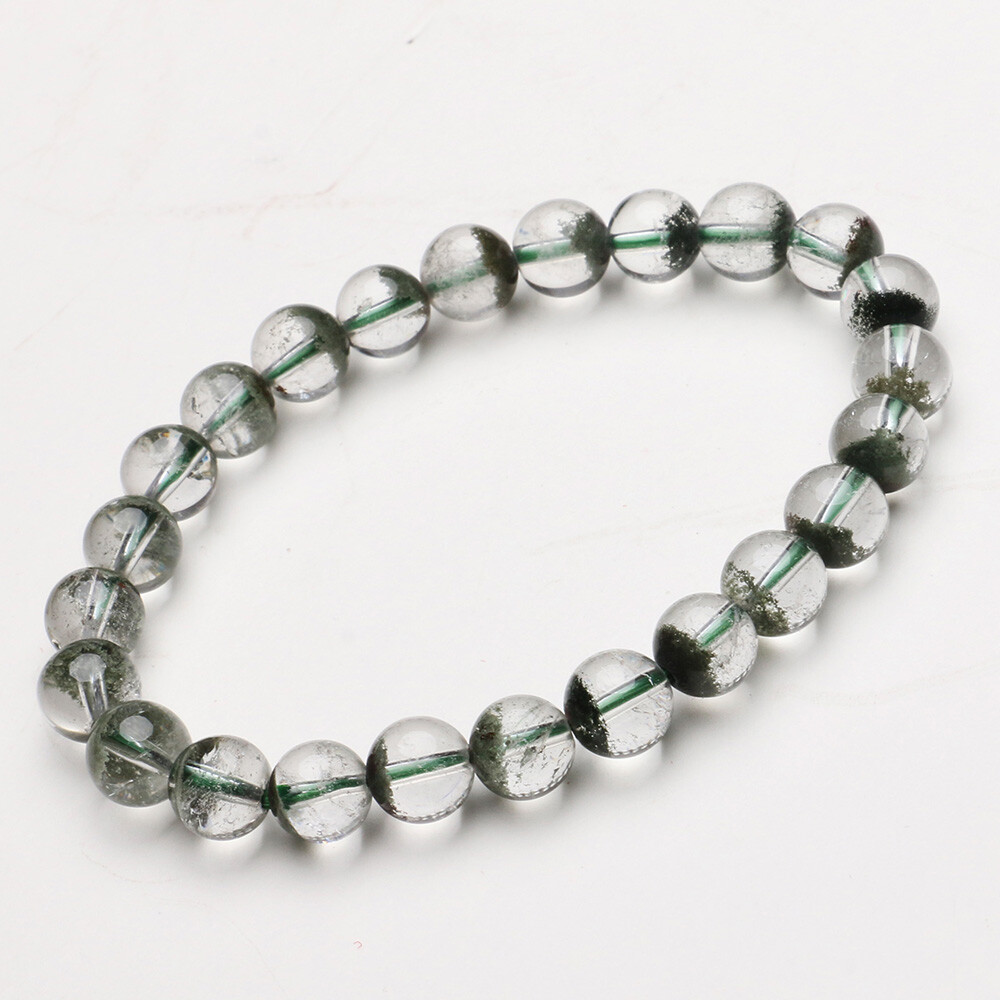 8.2mm Natural Green Phantom Quartz Crystal Stretch Round Beads Bracelet GPBB030