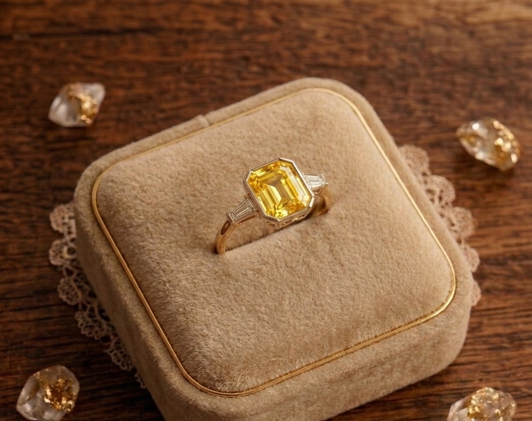 3.10 Cut Emerald Cut Natural Sapphire Diamond Engagement Ring 14k Solid Gold