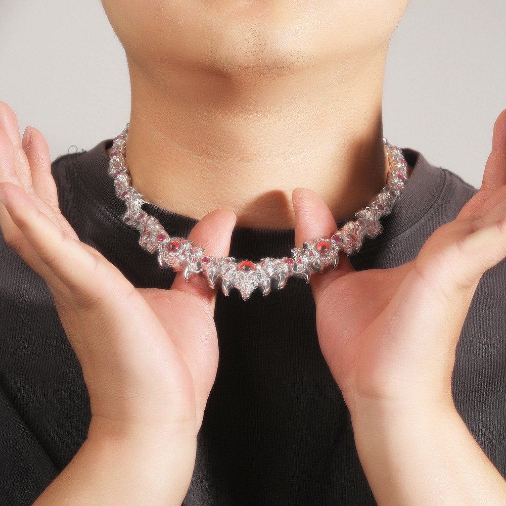 Hip Hop Jewelry Red Eye Bramble Chain Necklace Gold Filled CZ Zircon Accessories