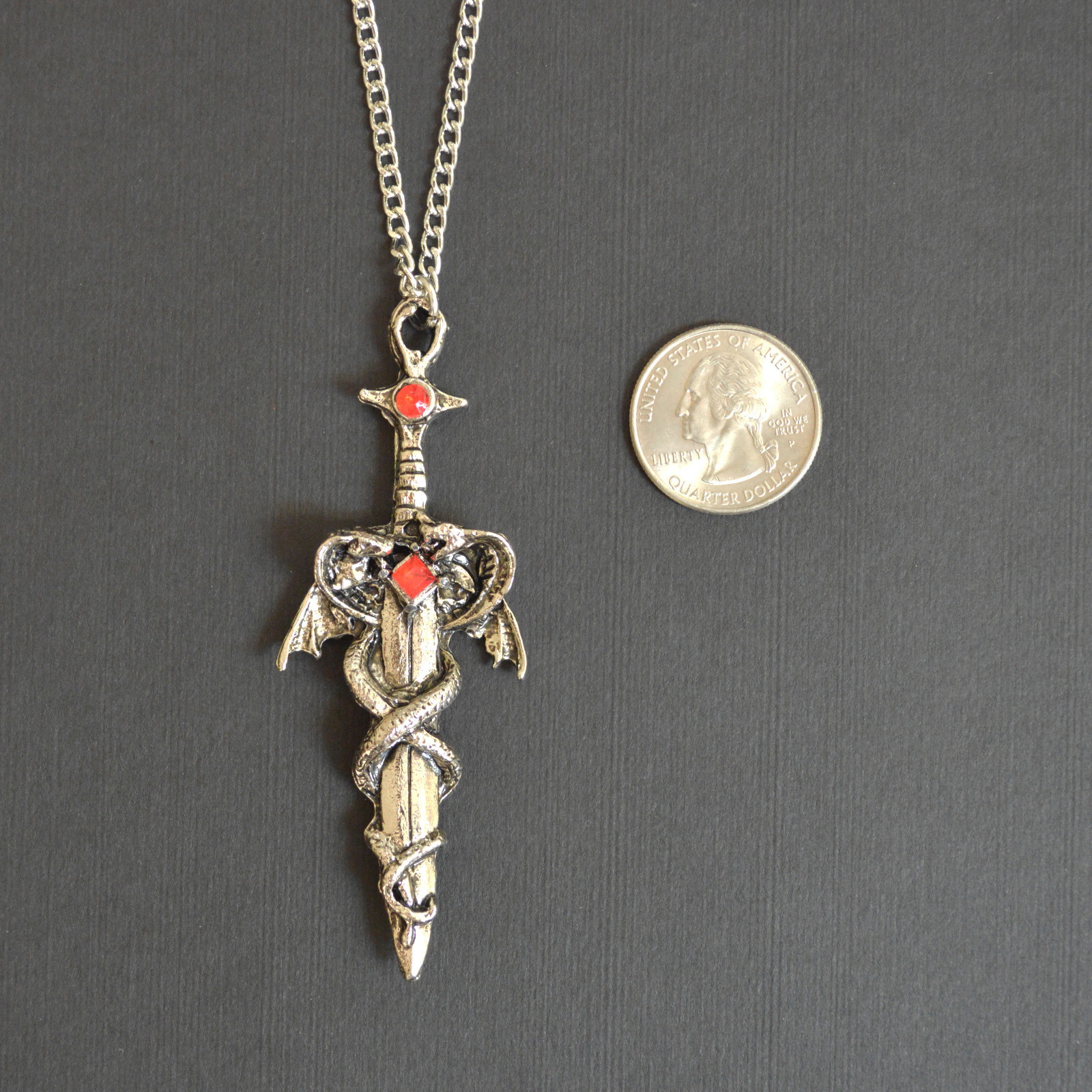 Dragons Wrapped Around Sword Medieval Renaissance Pendant Necklace NK-414