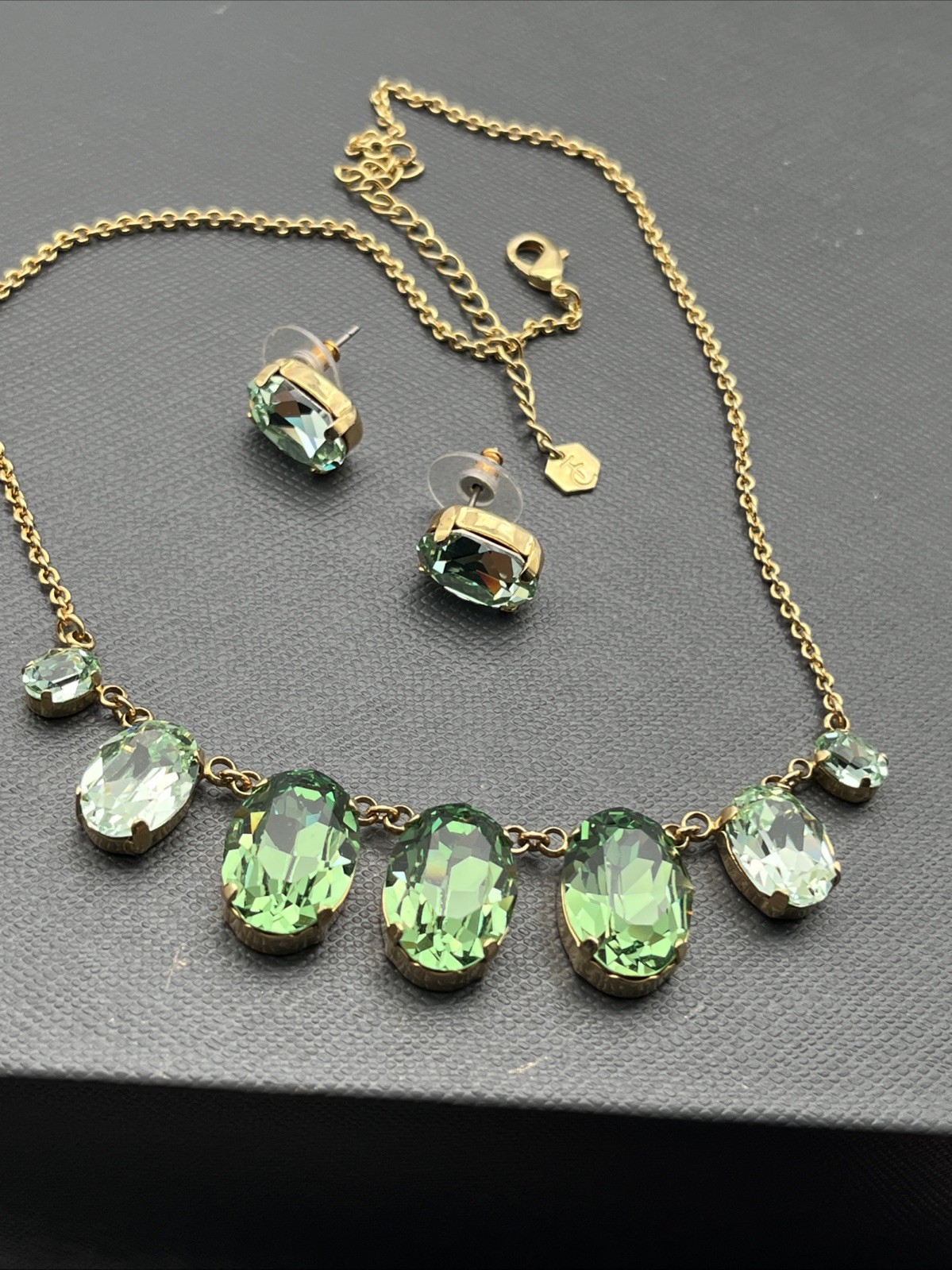 Touchstone Crystal by Swarovski Shades Of Green Bib Necklace & Earrings SET