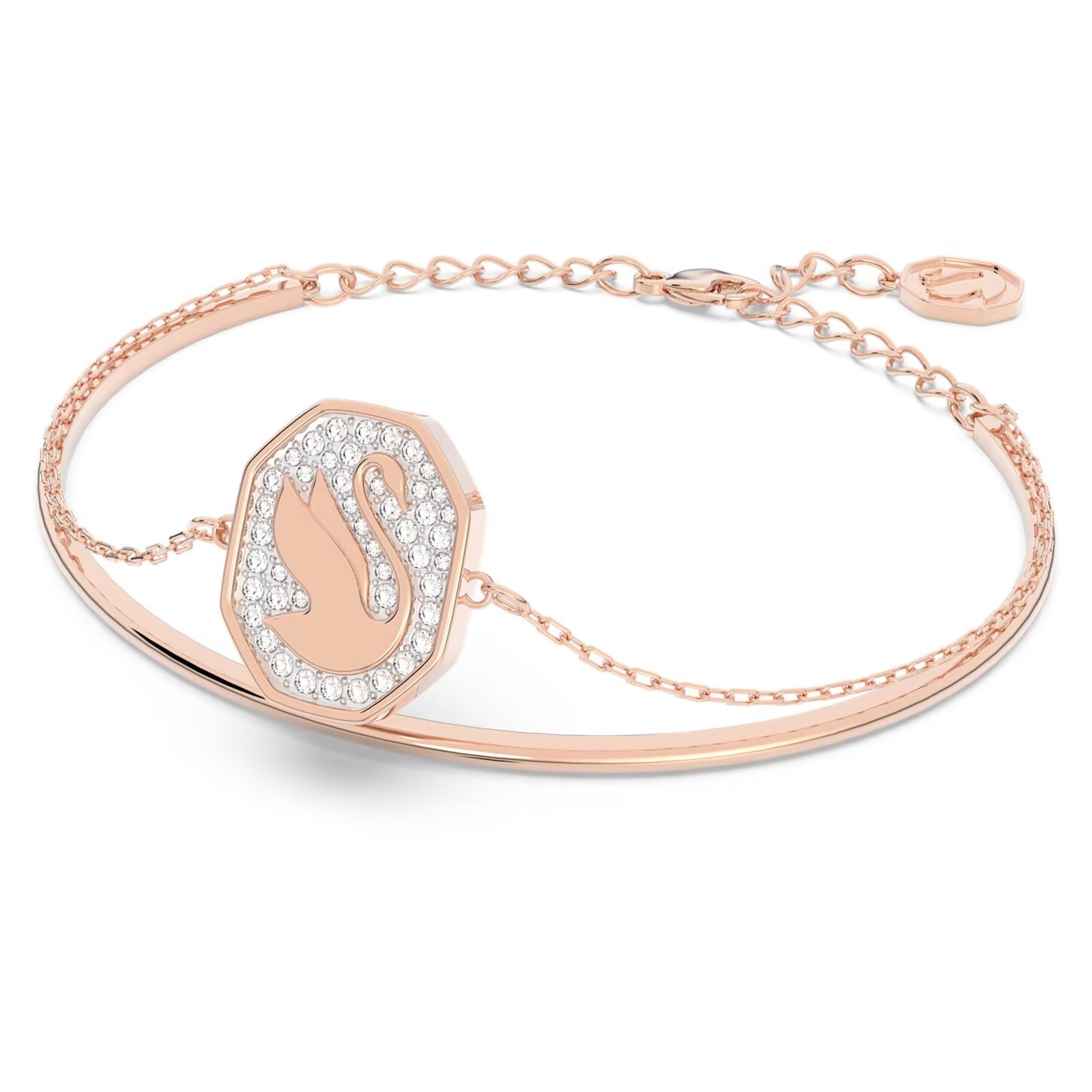 Swarovski Crystal Swan Bangle, White, Rose Gold Tone Plated 5628568