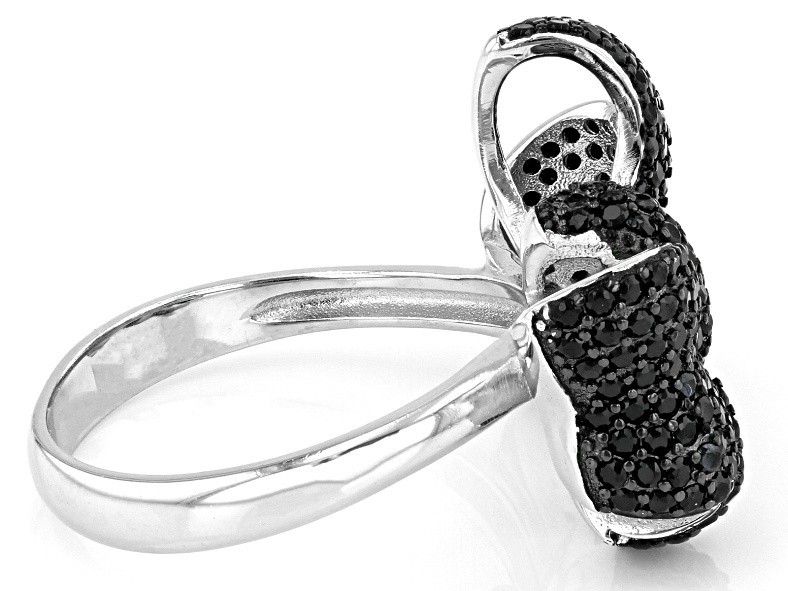 Black Spinel Rhodium Over Sterling Silver Bow Ring 1.40ctw SZ 8 New In Box
