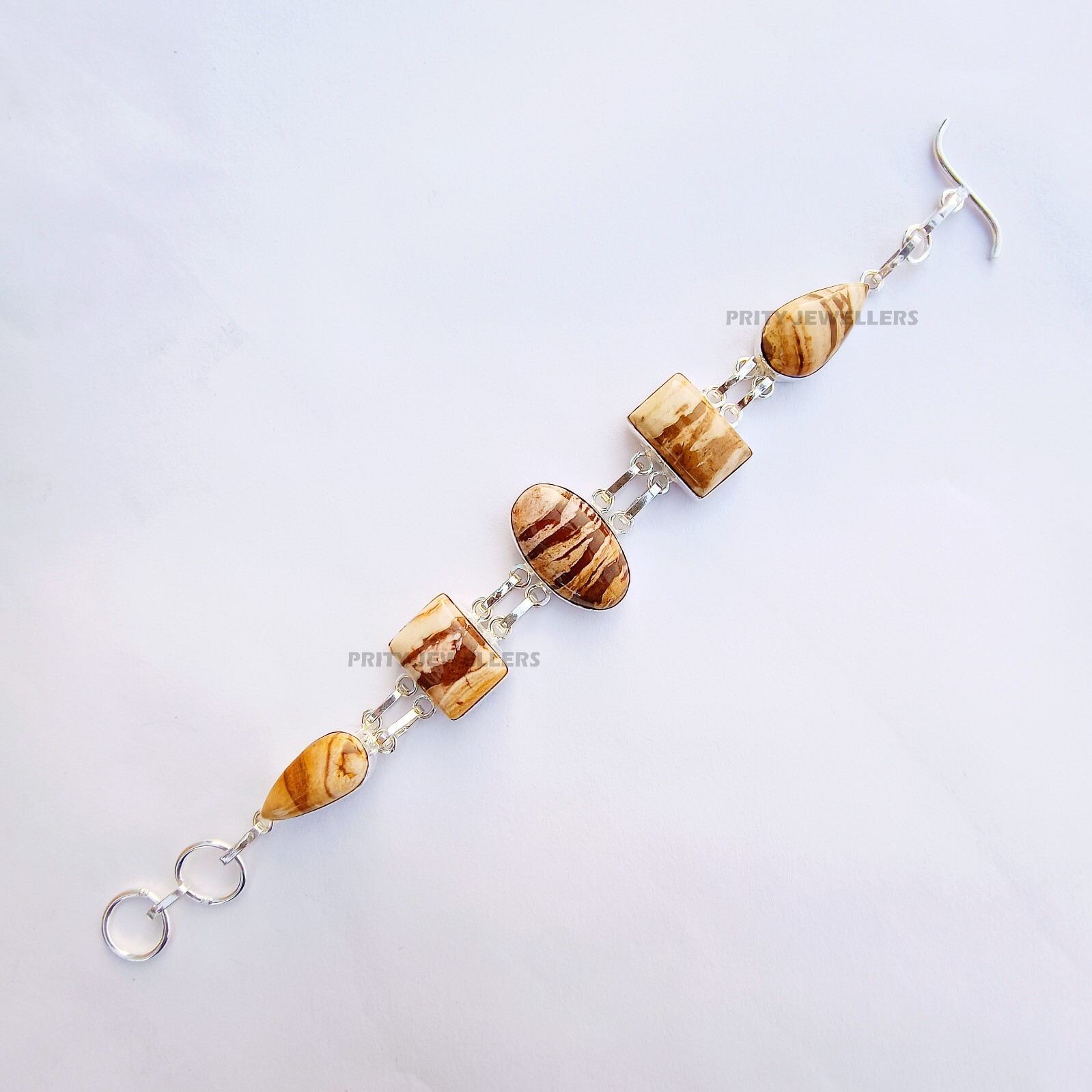 Zebra Jasper Bracelet, 925 Silver Plated Handmade Bracelet, Sizes Available