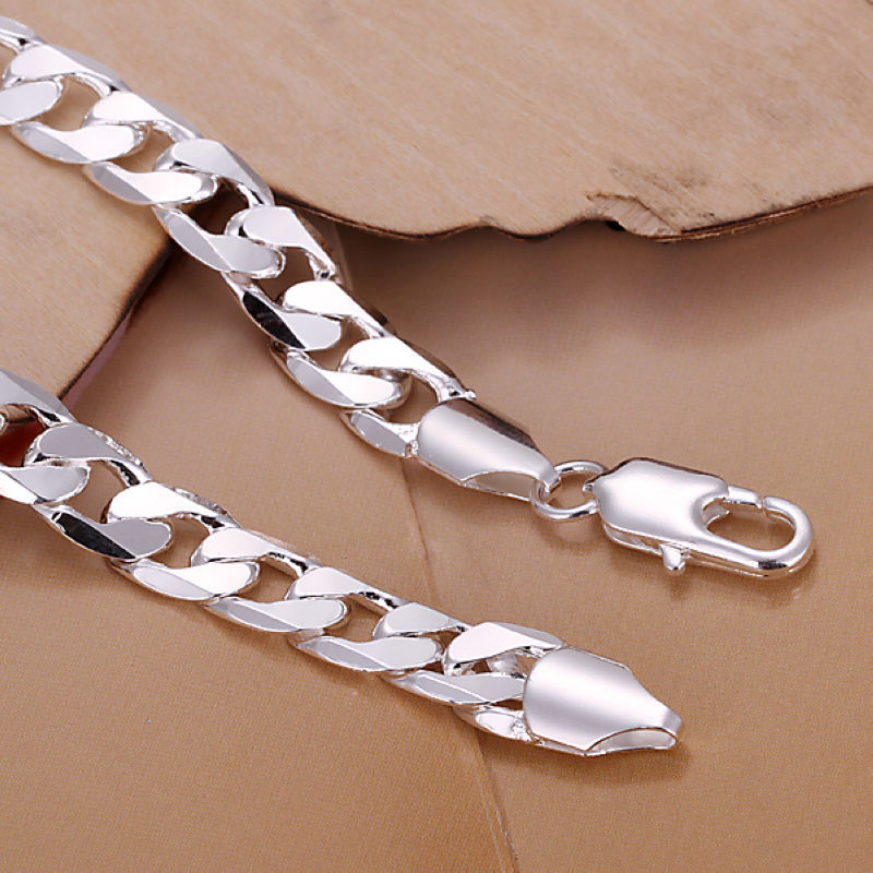 925 Sterling Silver Filled Classic Women’s 8MM Solid Curb Chain Bracelet Bangle