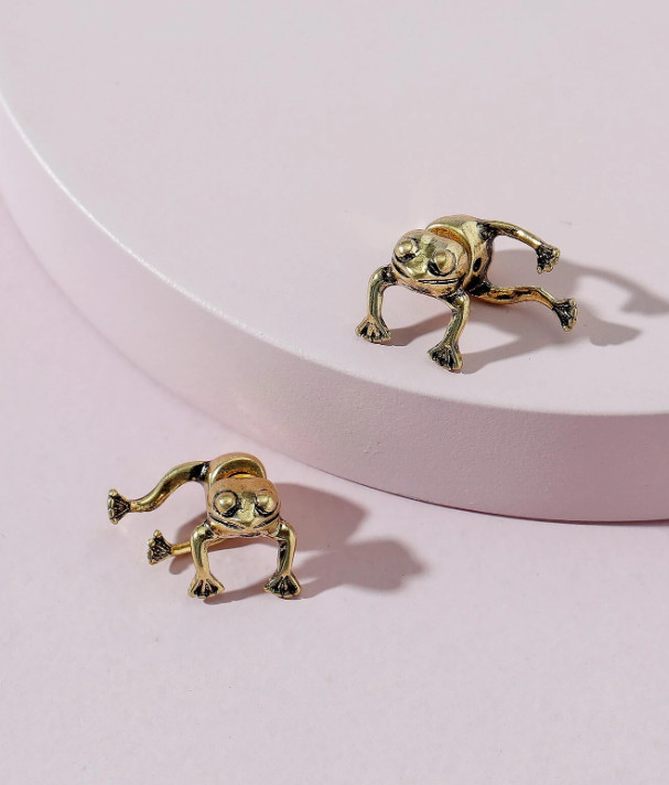 Frog Earring, Cute Gold Frog Earring Studs, Animal Jewelry Gifts, Fun Earring