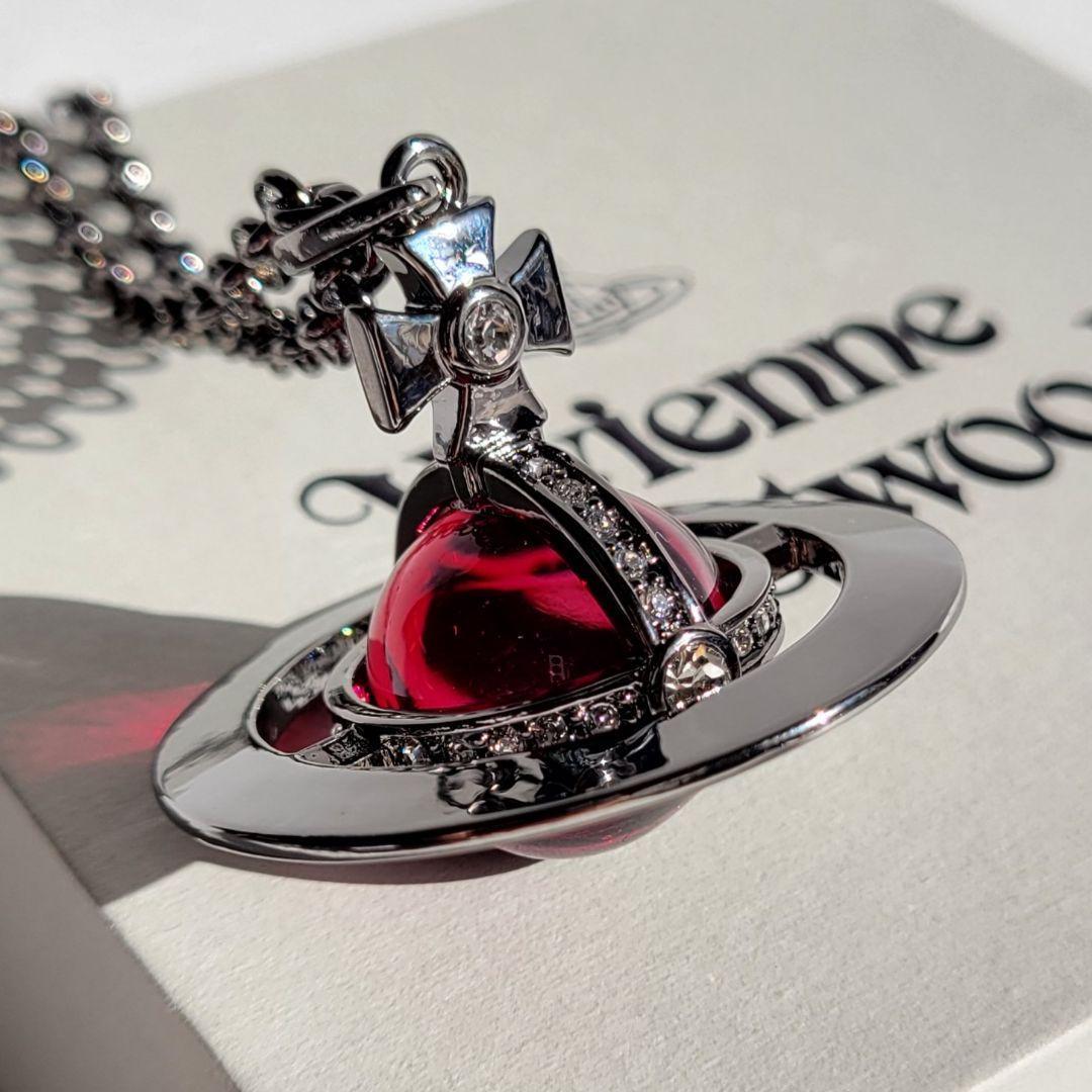 Vivienne Westwood Small Orb Necklace Pendant Purplish red x Gunmetal No box