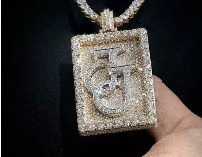 Men’s Customize J Letter Pendant 925 Sterling Silver Round Simulated Diamond