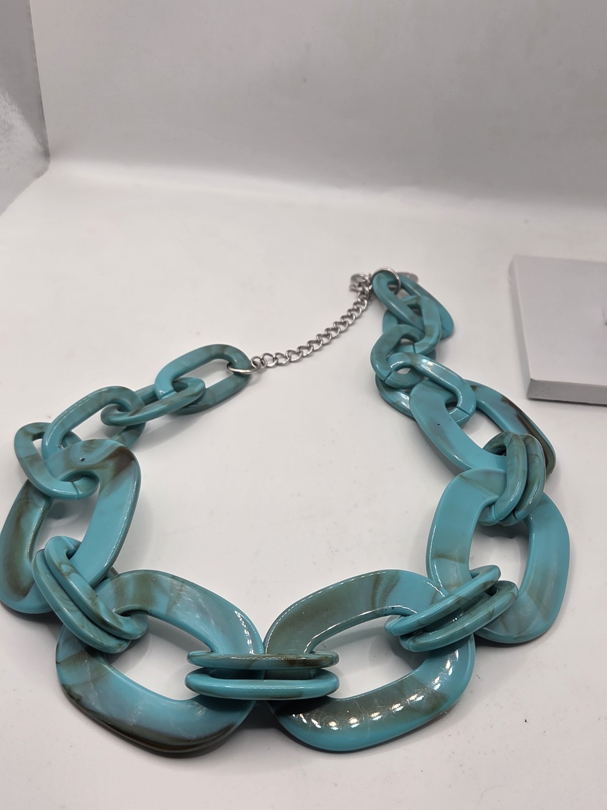 Bocar Resin/ Plastic Chain Link Necklace Chunky Statement Teal/Turquoise