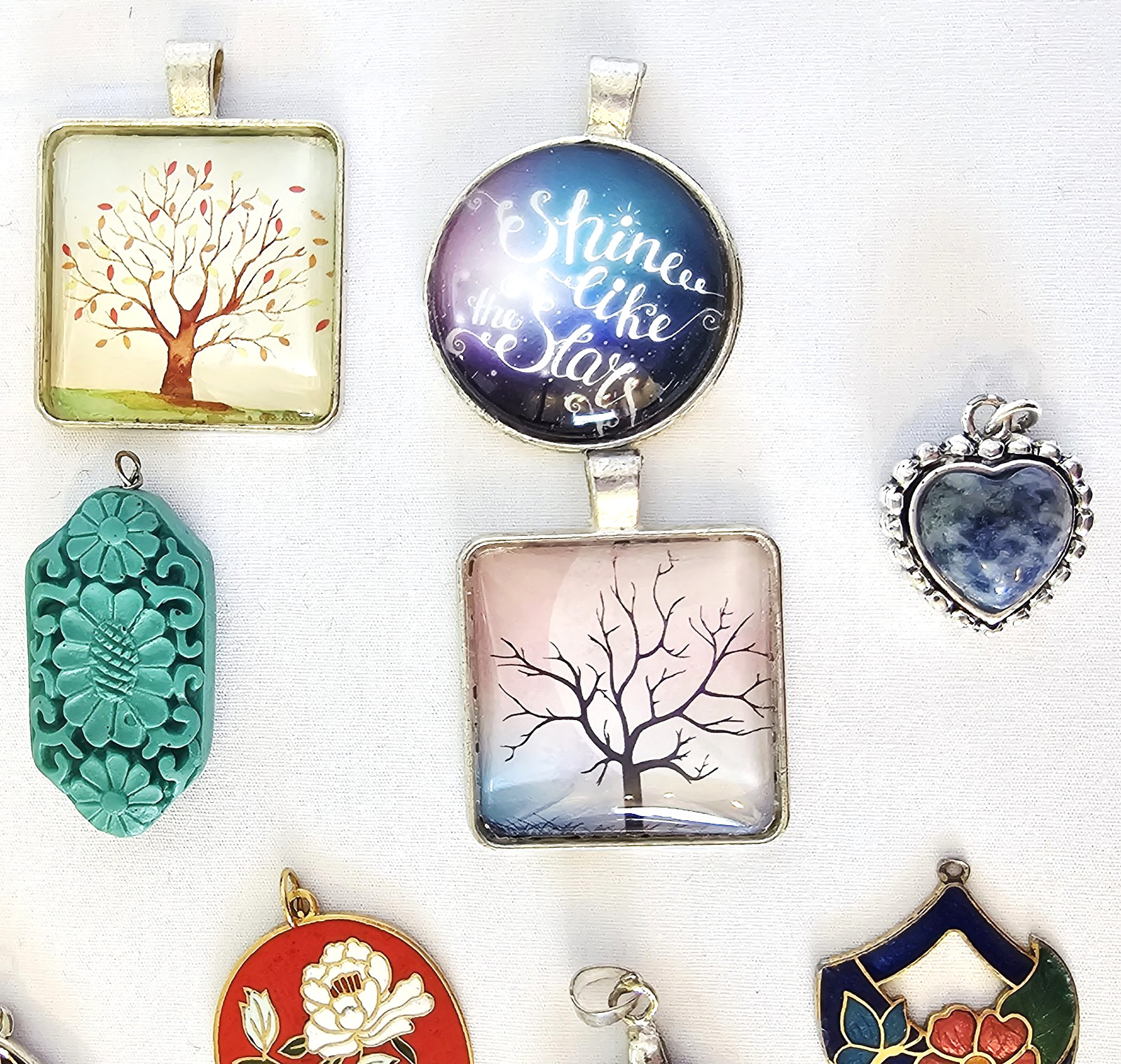 Mixed Lot of 20 Vtg to Now Costume Jewelry Pendants Various Colors Shapes Sizes