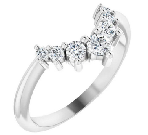 Curved Style 0.35 Carat Cubic Zirconia Wedding Ring Band In 935 Argentium Silver