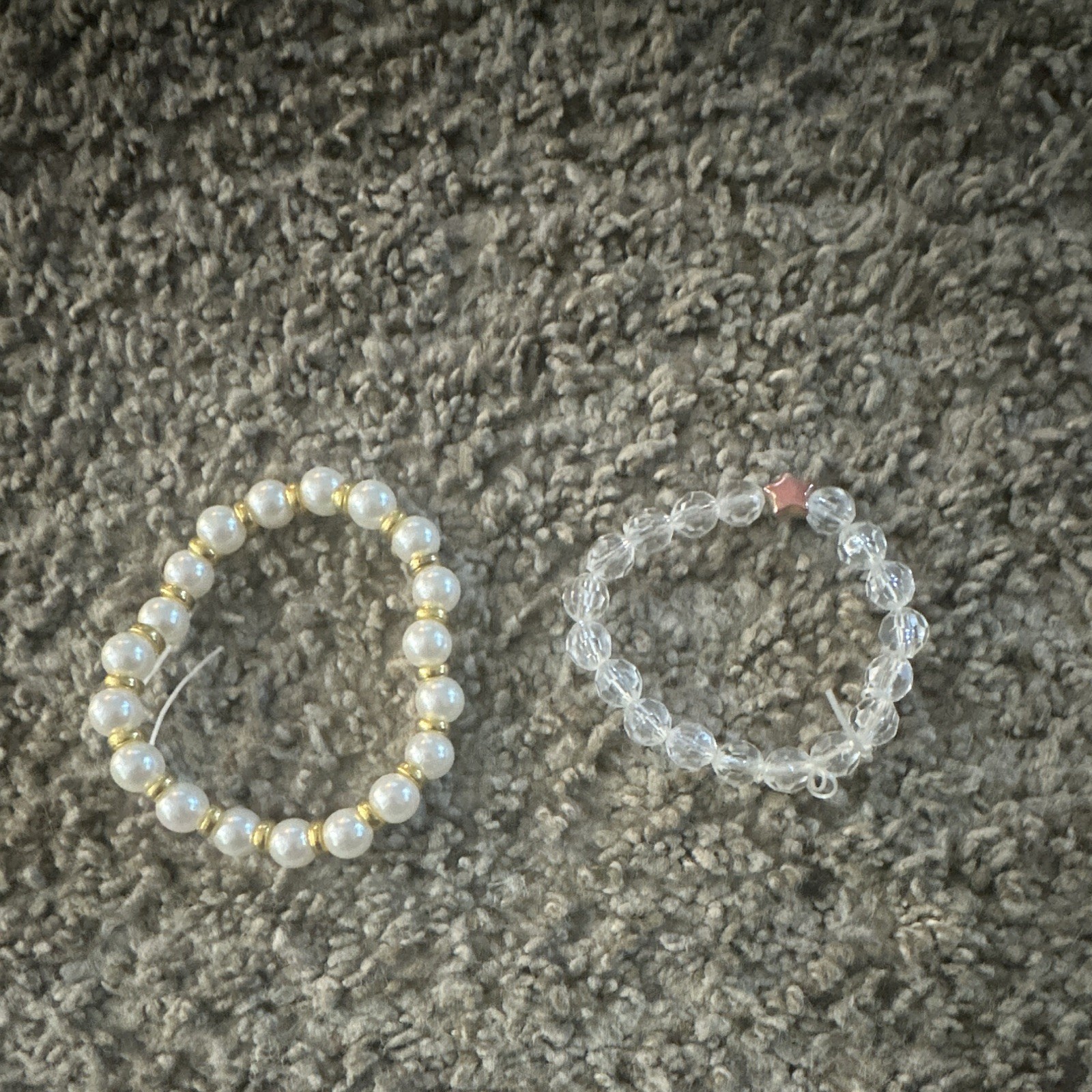 Set of 2 Beaded Stretch Stackable Bracelets Imitation Pearl & Clear Crystal