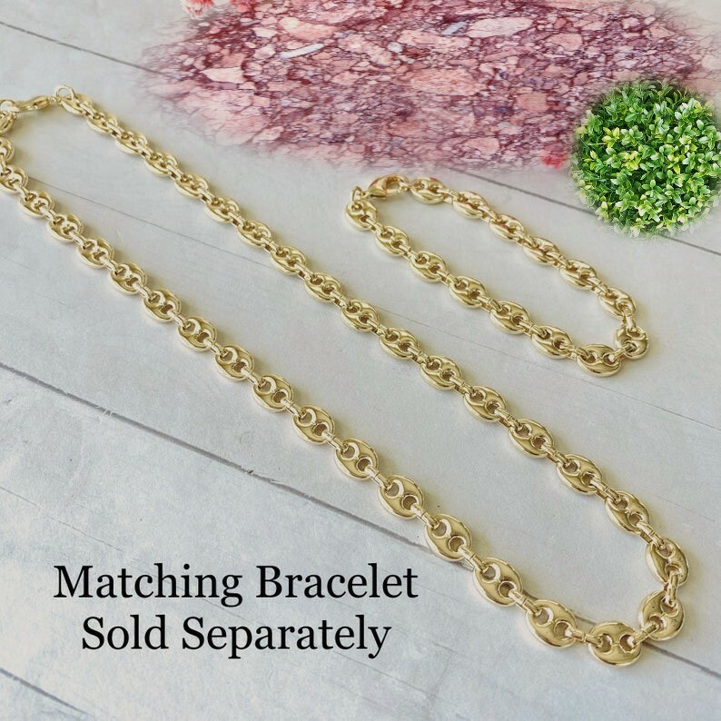 18K Gold Filled 10mm Puffed Anchor Mariner Link 20″Chain Necklace, Unisex, Layer