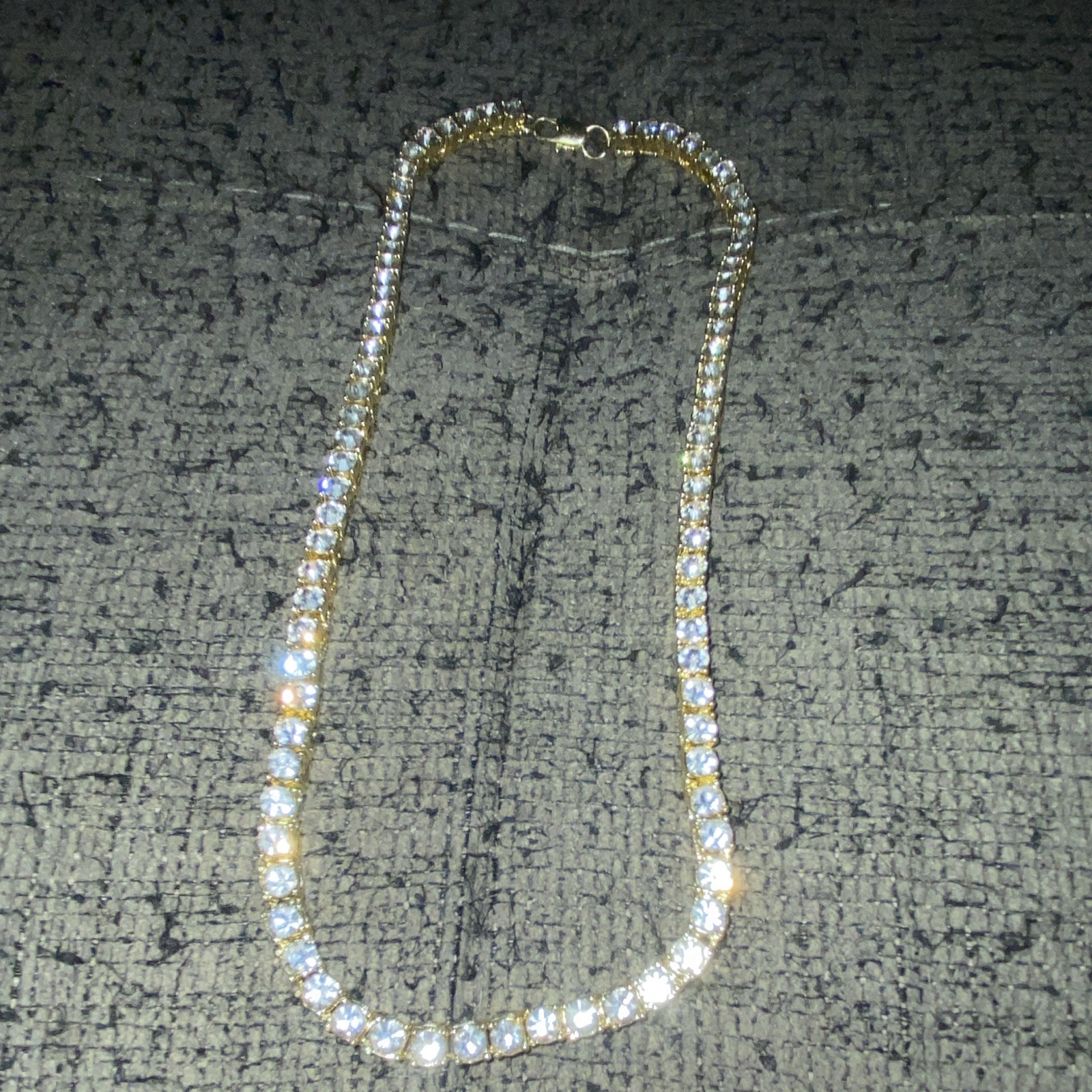 Simulated Diamond Tennis Necklace Yellow Gold Plated Prong Set Box Clasp