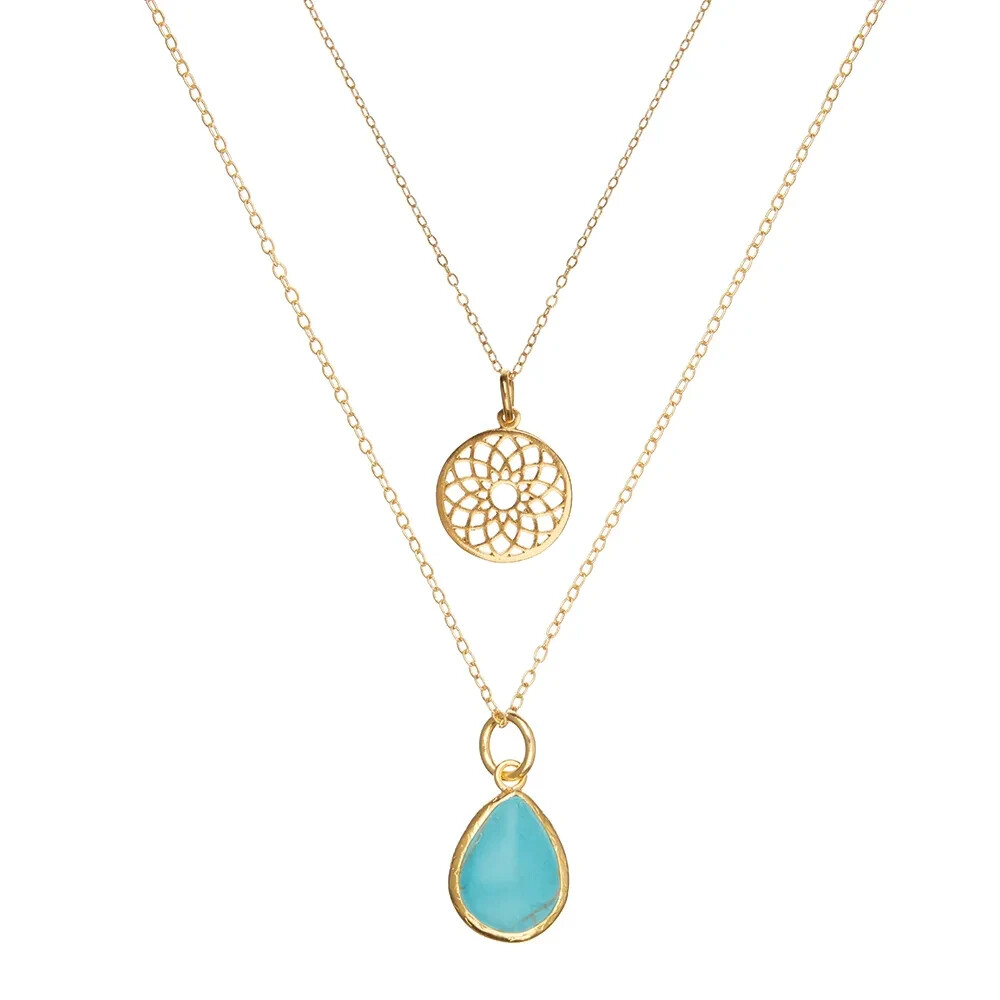 Ottoman Hands Crown Chakra and Turquoise Charm Necklaces
