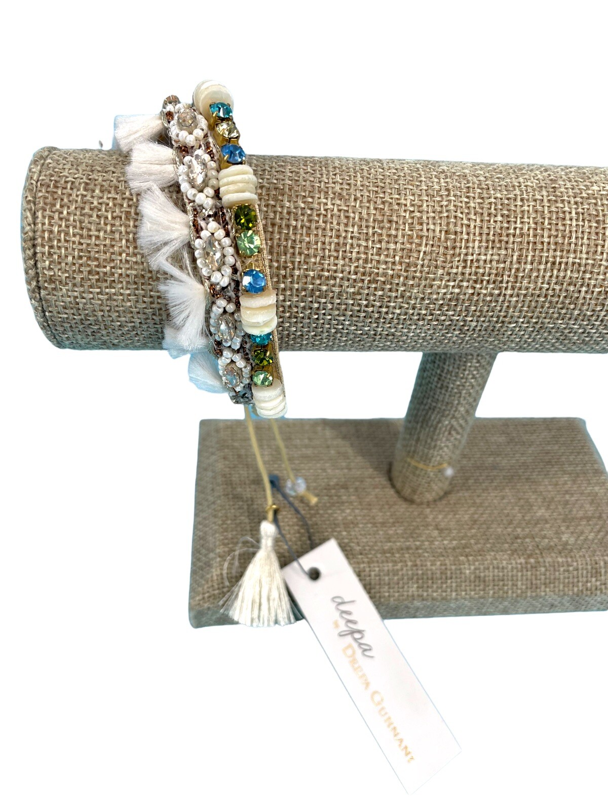 Deepa Gurnani Bracelet Vivi Tassel Beaded Adjustable Lamb Suede Lining Ivory