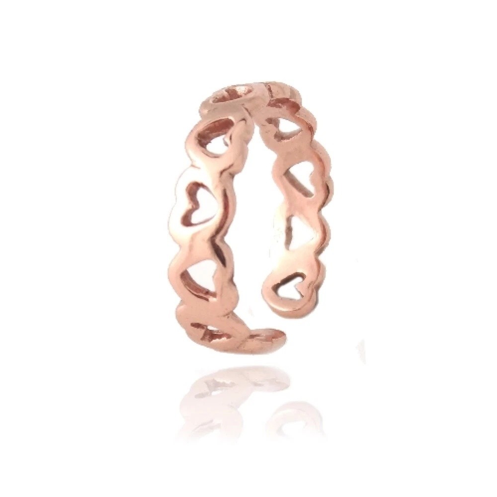 18K Rose Gold Over 925 Silver Filigree Open Hearts Toe Ring