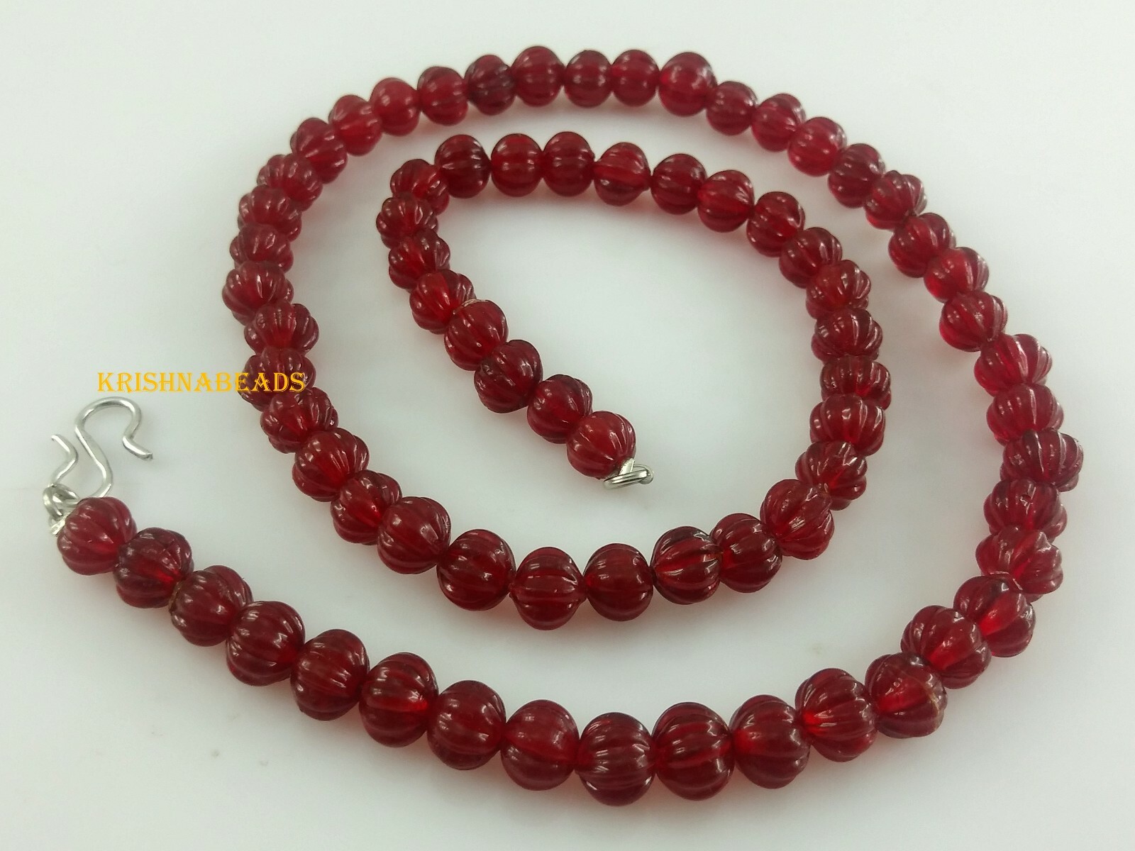 Ruby Color Carved 6-7mm Hydro Smooth Gemstone Beads Watermelon 18″Inch Necklace