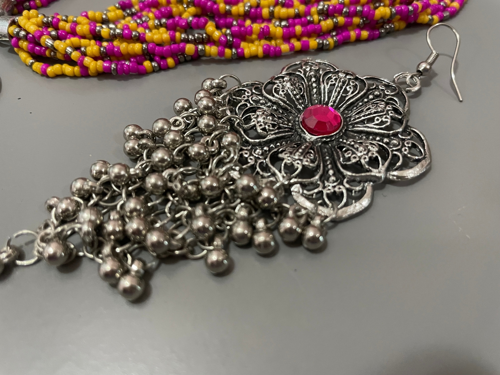 Necklace & big earrings Handcrafted seed bead Boho jewelry