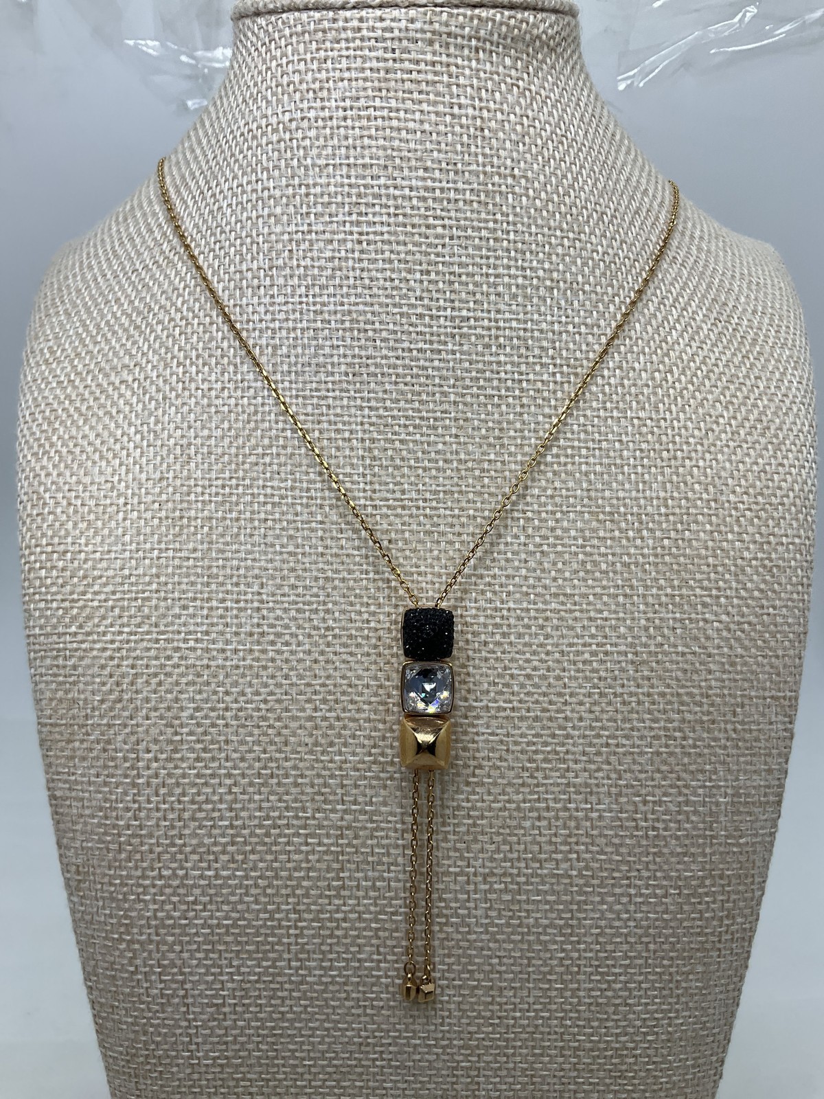 Swarovski Black Clear Crystal Slider Elements Necklace