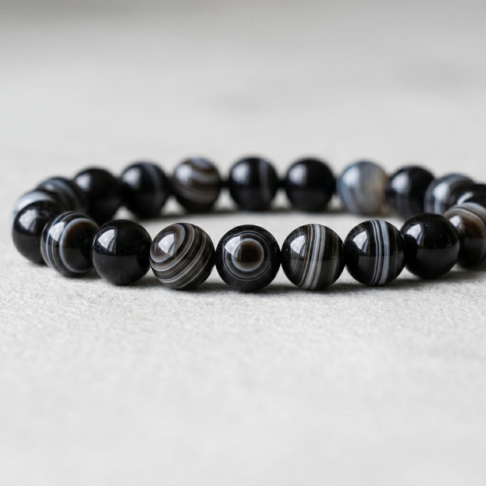 Natural Orca Agate Bracelet 4mm Stretch Black White Band Calm Grounding Healing