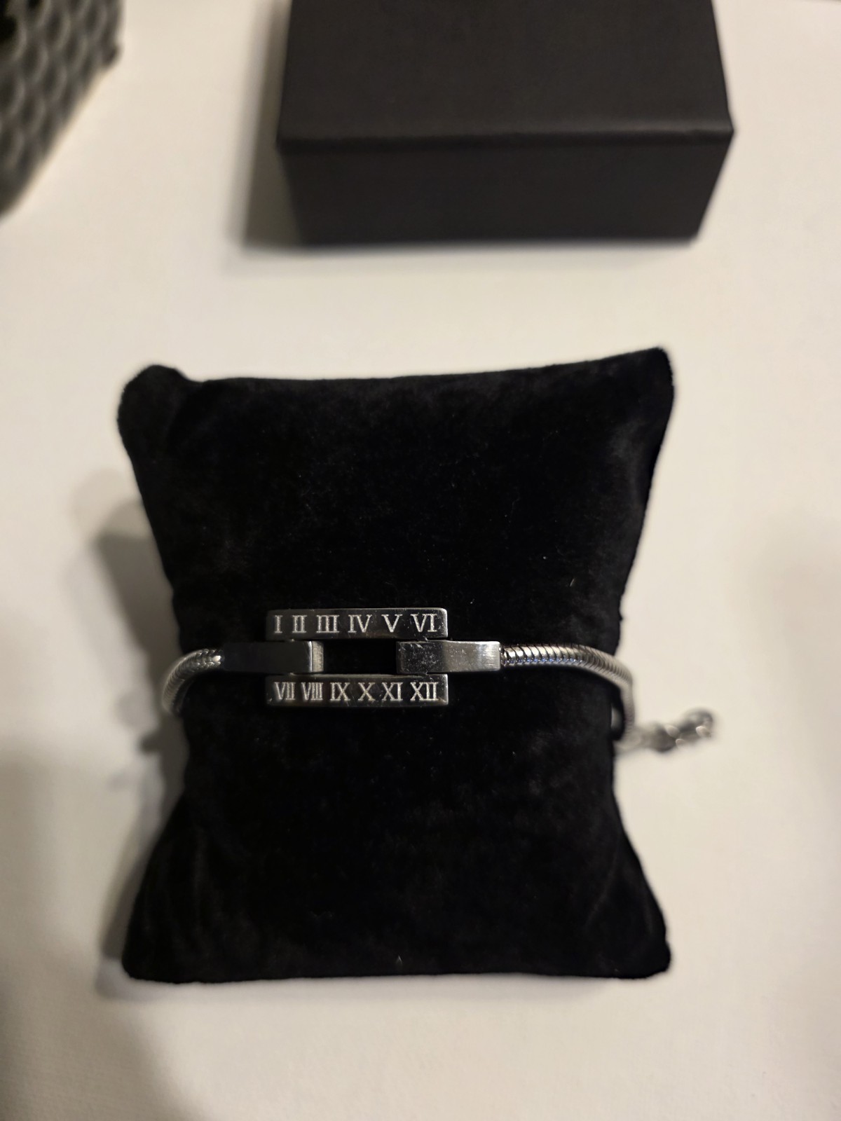 Silver Tone Roman Numeral Bar Snake Chain Bracelet Adjustable Lobster Clasp