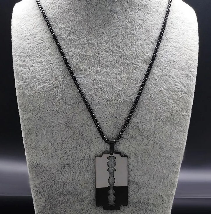 Punk Emo Goth Black Stainless Steel Razor Blade Pendant Chain Necklace – 20.5″