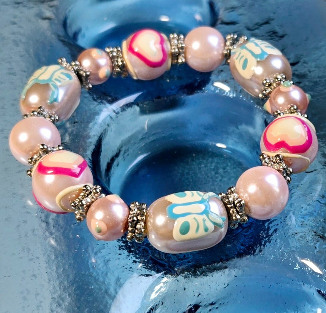 Pink Bracelets Handmade Wholesale Lot of 6 Glass Beaded Stretch Bracelet