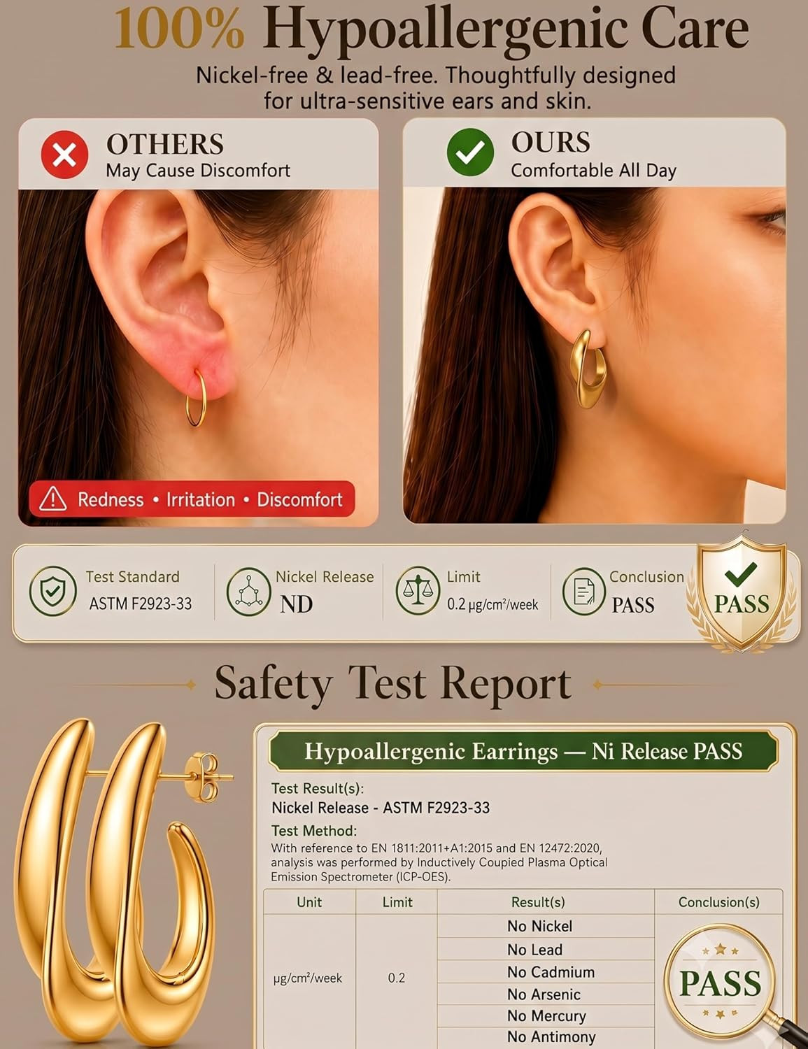 ® Gold Earrings for Women,14K Gold Plated Chunky Teardrop Hoop Stud Earrings for