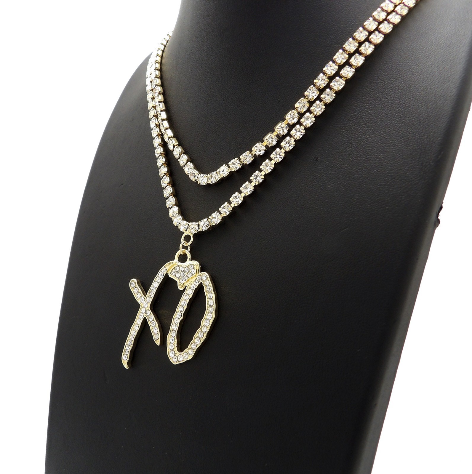 Iced Hip Hop Rapper XO Pendant w/ 3mm 16″ & 18″ 1 Row Tennis Chain Necklace