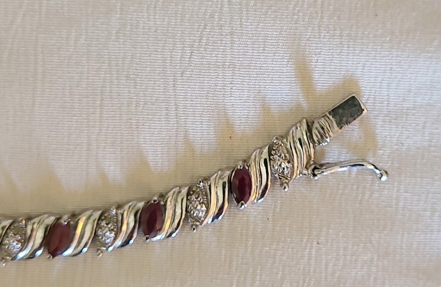 925 Silver with Red Oval Stones Tennis Bracelet, 7 Inches Long, 12.8 Grams