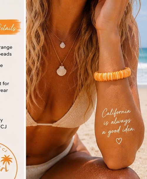 Caligirl Orange Shell Beach Bracelet, Boho Style, Hawaii Style, Stretch New