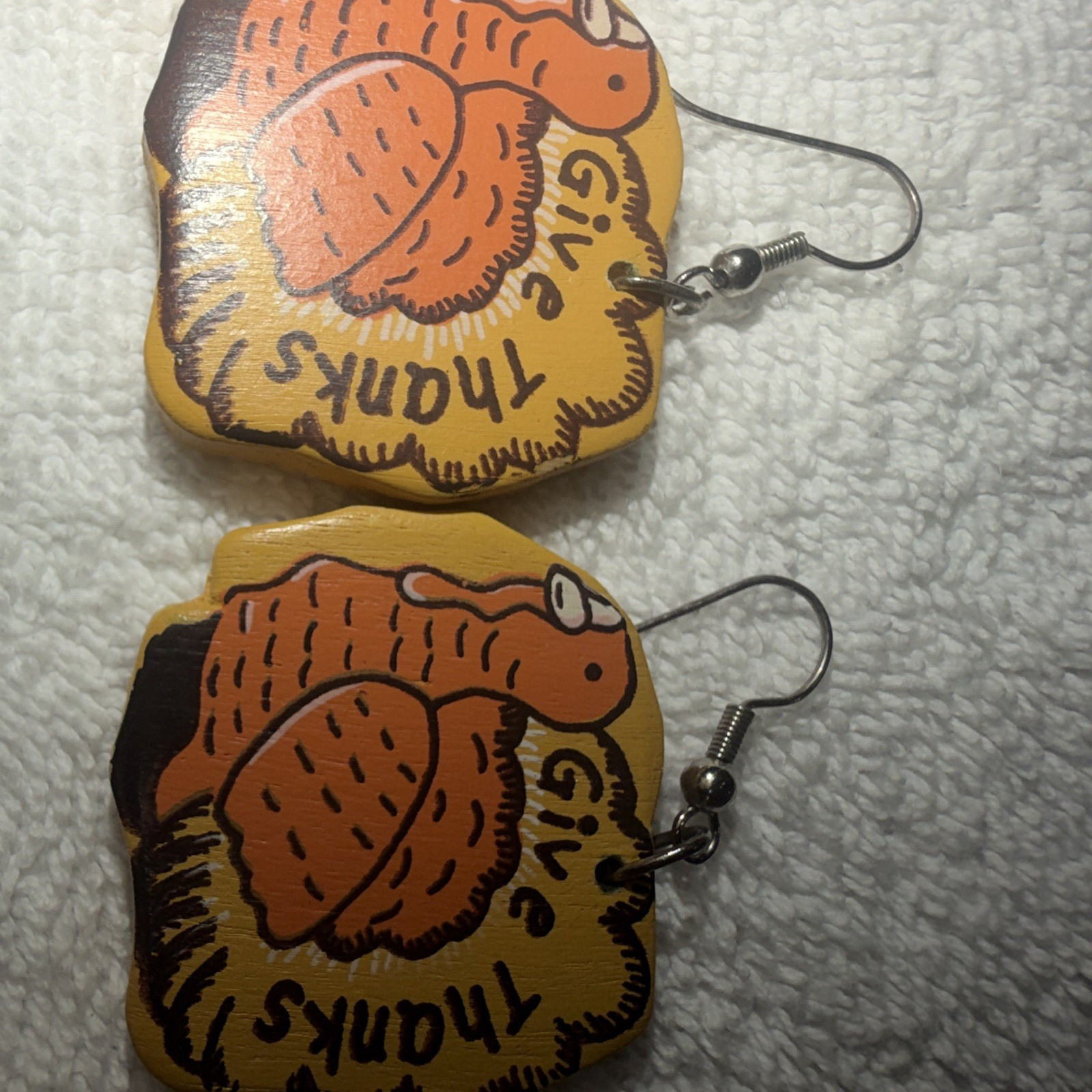 Turkey Animal Thanksgiving Dangle/Drop Hook Earrings Multicolor Wood No Stone