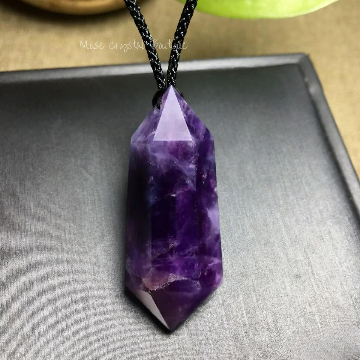 Natural Amethyst Crystal Pendant Necklace Hexagonal Point Chakra Jewelry Gift