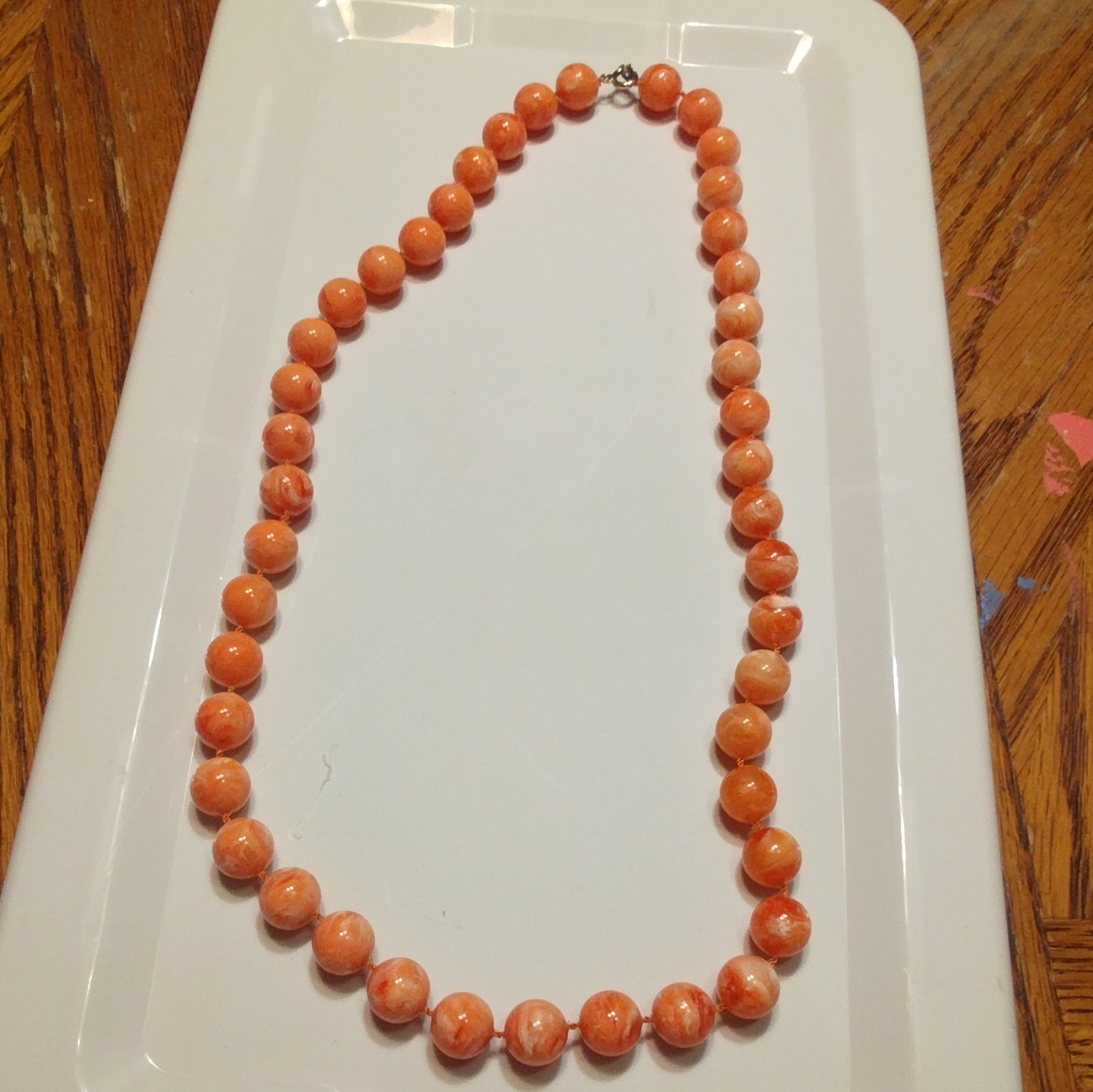 Orange Stone Round Beaded Necklace Ball/Bead Chain with Barrel Clasp