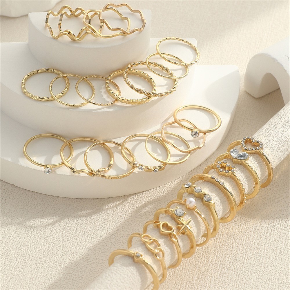 Gold Tone Rings Set 28 Different Styles for Women Stackable Hypoallergenic