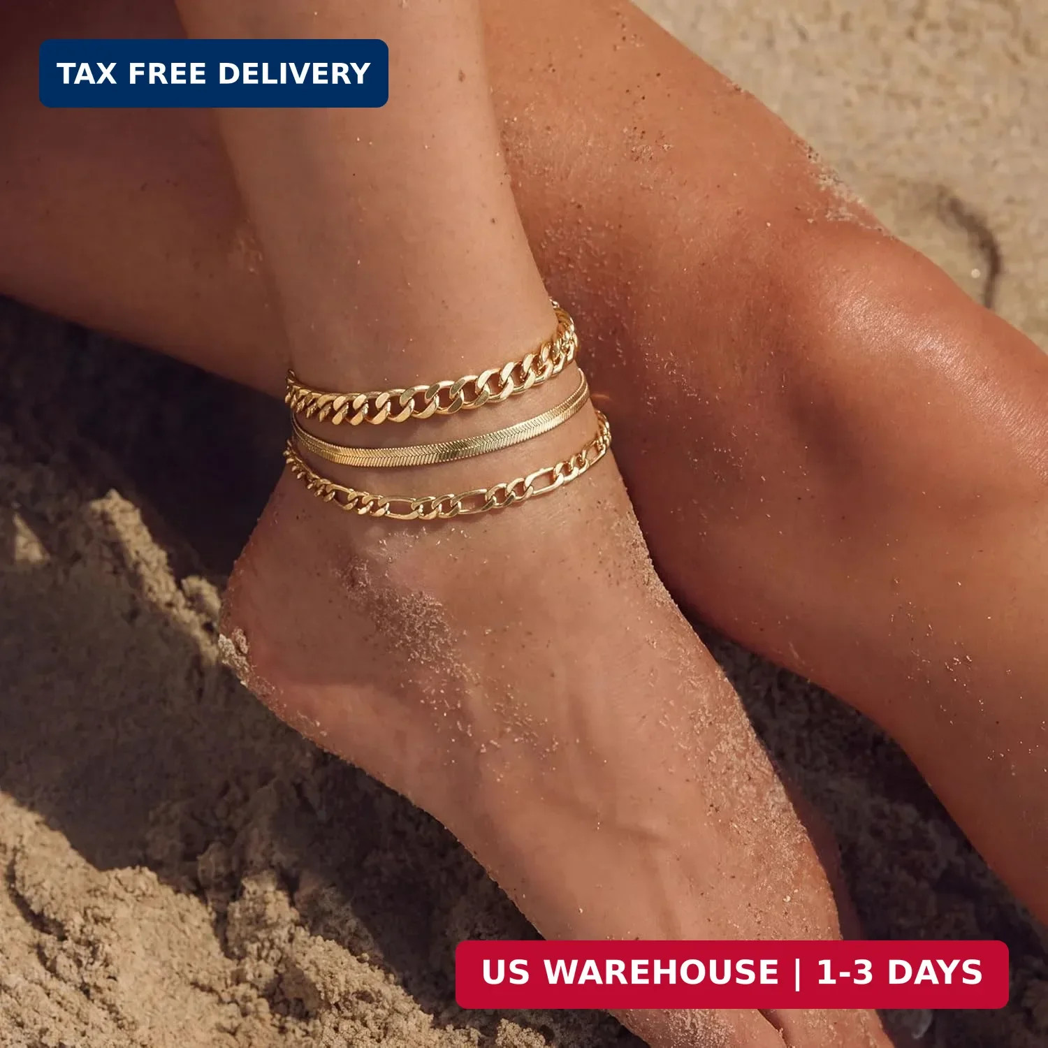 DEARMAY 14K Gold Plated Ankle Bracelets Set for Women Waterproof, Anklets for Wo